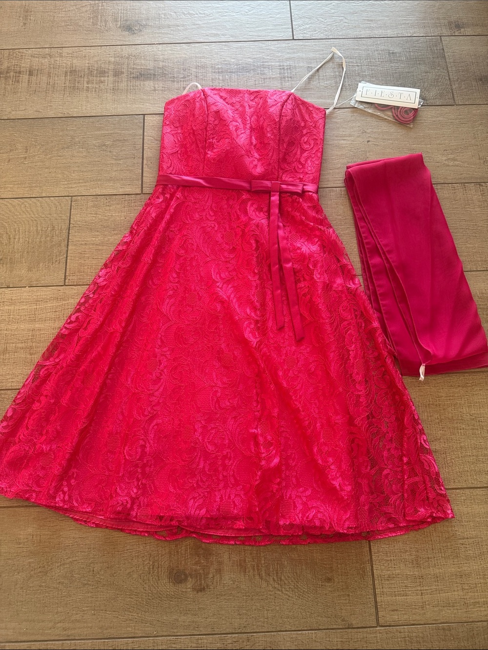 Fiesta Teen Hot Pink Lace A-Line Party Dress with Sash and wrap